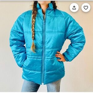 1990s Virginia Slims Blue Turquoise Puffer Coat Jacket Vintage 90s XL